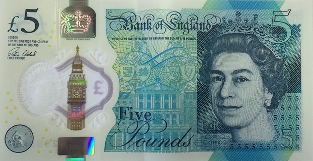 Billete nuevo de 5 libras del Banco de Inglaterra